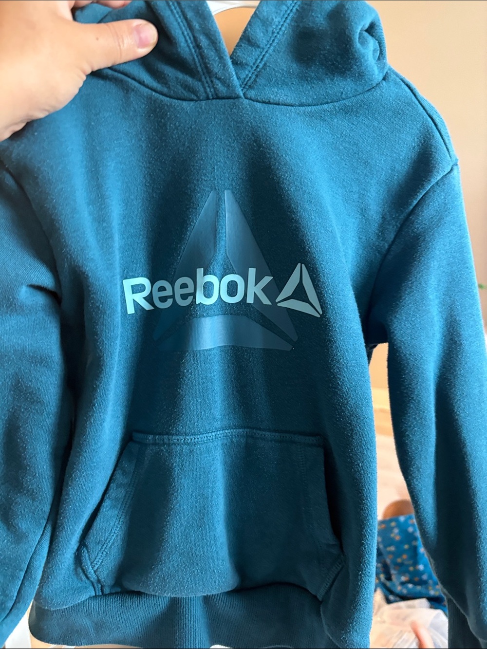 Reebok Teal Hooded Kids Sweatshirt with Front Logo